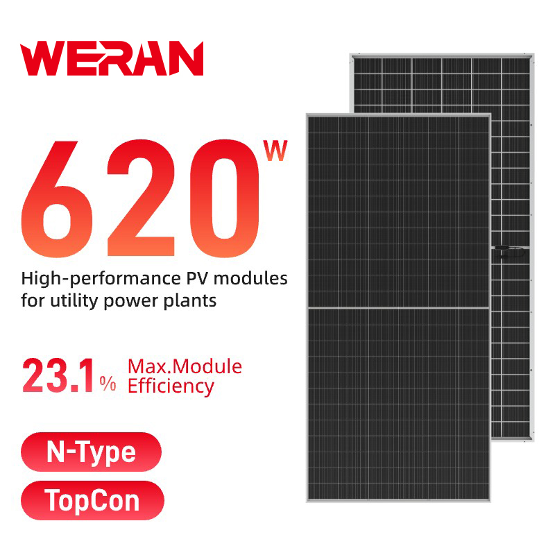 WERAN 595-625W বড়-ফরম্যাট বাইফেসিয়াল সোলার প্যানেল - ইউটিলিটি, ইপিসি এবং পাইকারি প্রকল্পগুলির জন্য OEM ডাবল-গ্লাস পিভি মডিউল