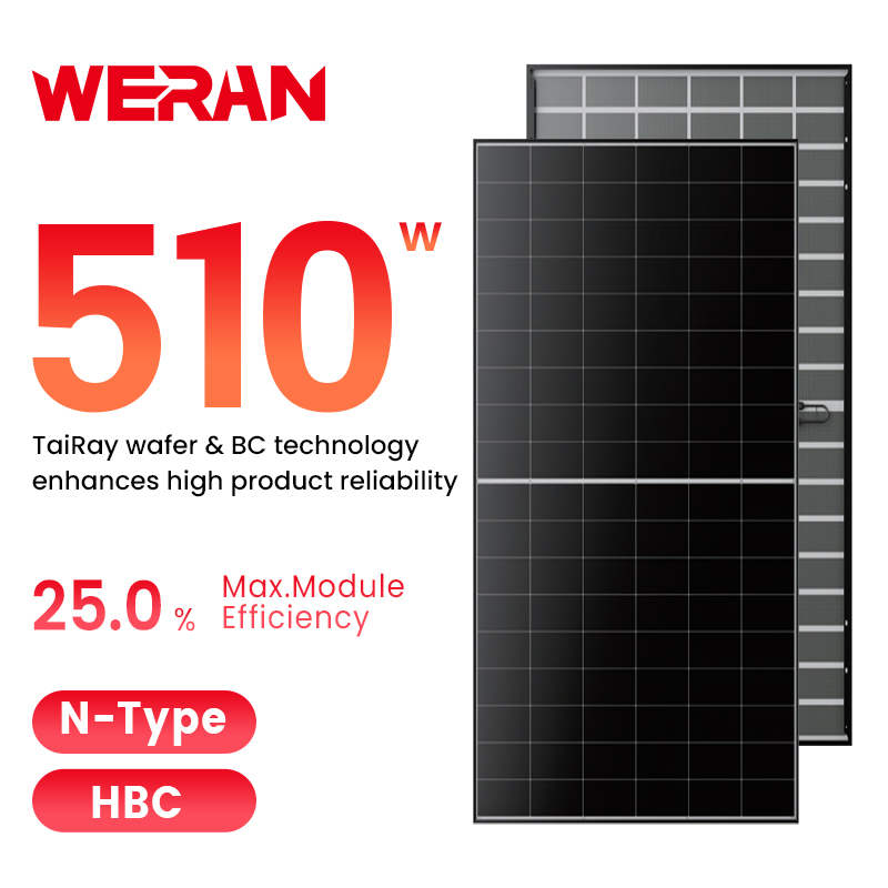 WERAN 495-510W আবাসিক ব্যাক যোগাযোগ সোলার প্যানেল – পরিবেশক এবং ইনস্টলারদের জন্য OEM ডাবল-গ্লাস রুফটপ পিভি মডিউল