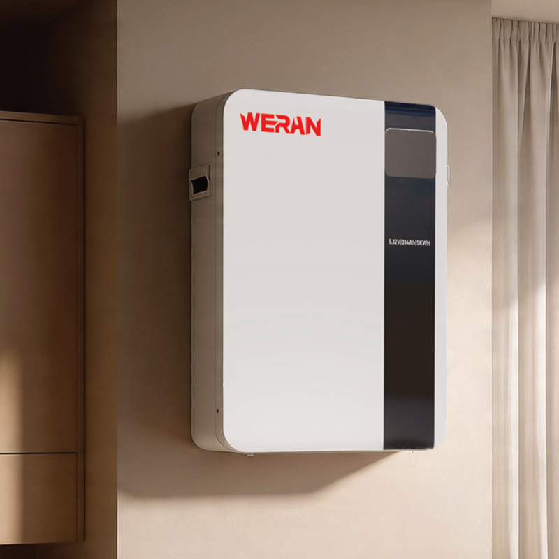 আবাসিক সৌর শক্তি সঞ্চয়ের জন্য WERAN 51.2V 100Ah 5.12kWh ওয়াল মাউন্ট করা LiFePO4 ব্যাটারি